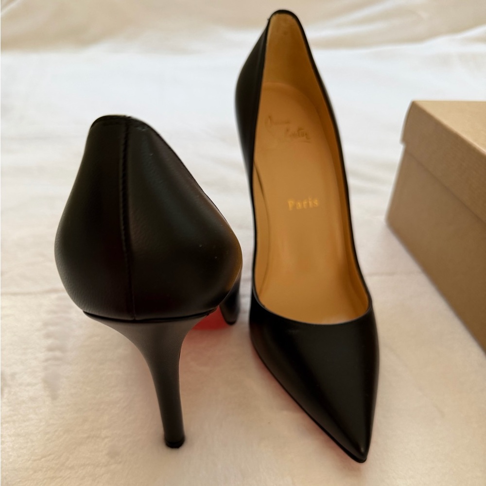Christian Louboutin Black Leather Pointed Toe Stiletto Heels